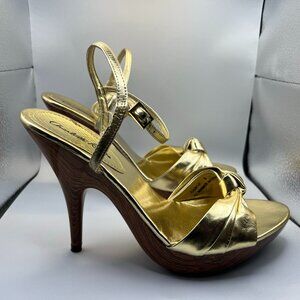 Gold Metallic Charlotte Russe Heels – Faux Wood Stiletto, Size 9
